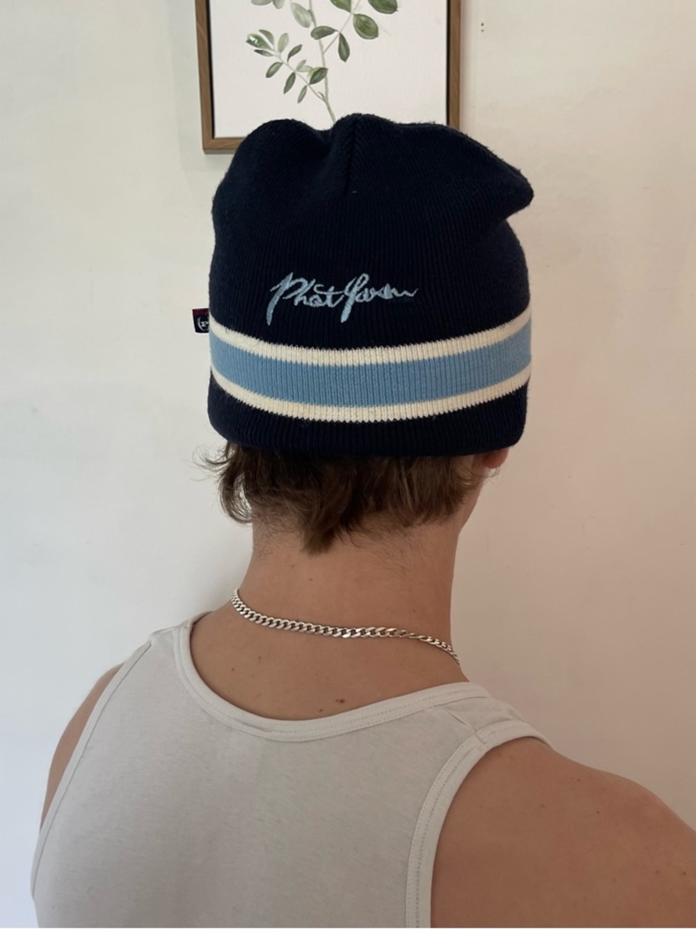 Phat Farm Navy Beanie with Light Blue & White Stripe Accent